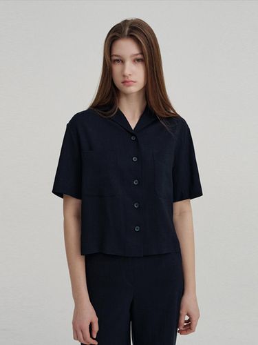 Open Collar Detail Shirt_Dark Navy - AVA MOLLI - Modalova