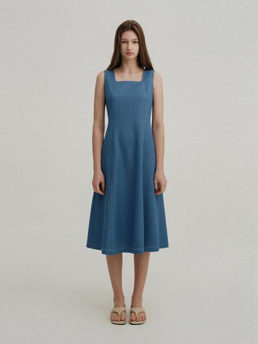 Round Square Neck A Line Dress_Mid Blue - AVA MOLLI - Modalova