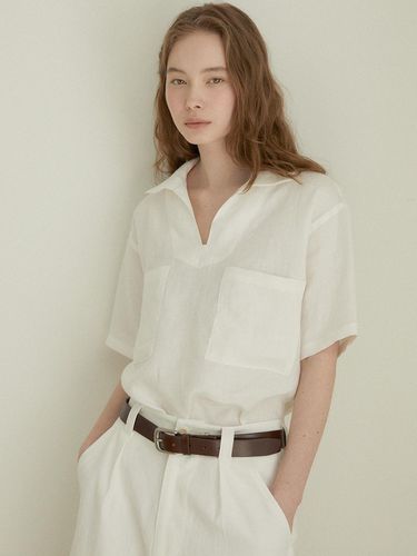 Linen Short Sleeve Top_White - LARGO - Modalova