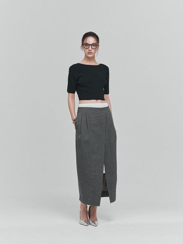 Layered Wrap Long Skirt_Gray Stripe - L’H.A.S - Modalova