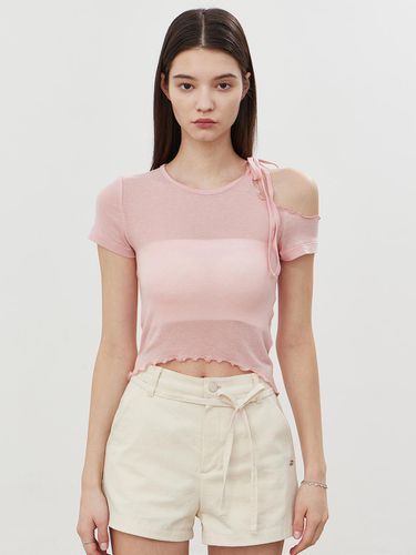 One Shoulder Ribbon T-shirt Pink - ITOV SEOUL - Modalova