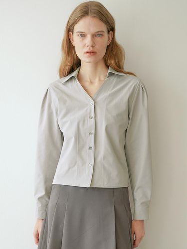 V-neck Collar Puff Sleeve Pleated Blouse () - LEIE - Modalova