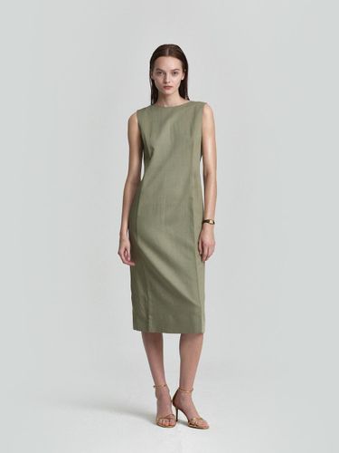 Midi Deep V Neck Slim Dress_Light Khaki - L’H.A.S - Modalova