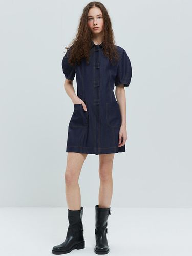 Button Down Denim Dress - Navy - HAE BY HAEKIM - Modalova