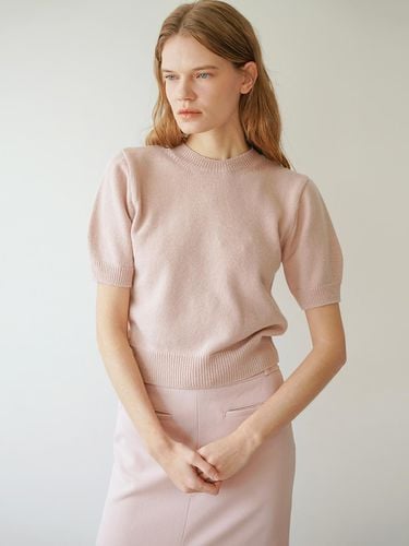 Cashmere Round Neck Puff Short Sleeve Sweater Pink - LEIE - Modalova