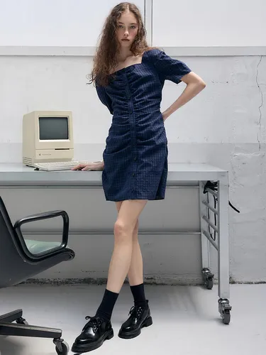 Shirring Mini Dress - Navy - HAE BY HAEKIM - Modalova