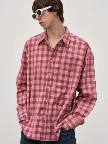 Oversized Check Shirt_Scarlet Pink - BASEMOMENT - Modalova