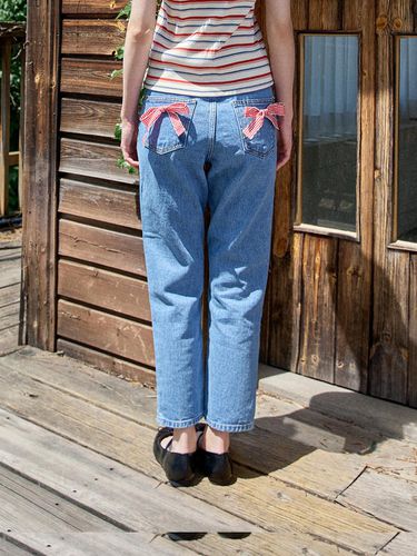 Check Ribbon Denim Pants_Indigo - PINK PINEAPPLE - Modalova