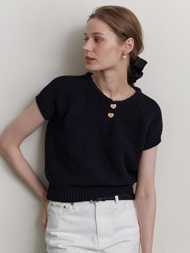 A Wood Button Knit Top_Navy - AMONG - Modalova