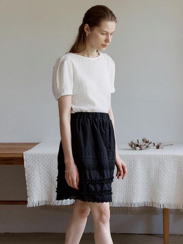 A Lace Banding Midi Skirt_Black - AMONG - Modalova