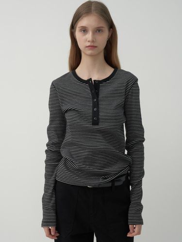 Henley Neck Stripe T-shirt - Black - MOTT - Modalova