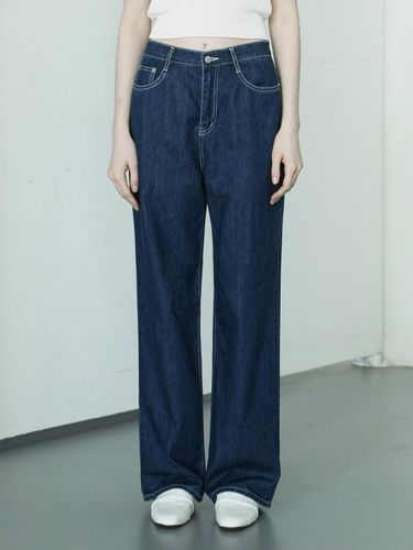 Short Version Added]W1045 SUMMER WIDE DENIM PANTS_DEEP BLUE - WAAR - Modalova