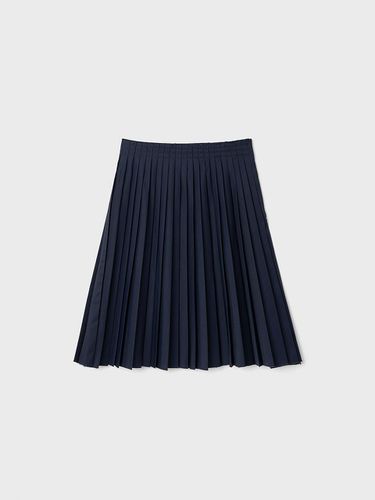 Frayed Hem Pleated Skirt - Navy - Burmula - Modalova