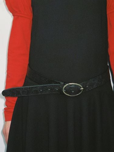 Flower Leather Belt_Black - Burmula - Modalova