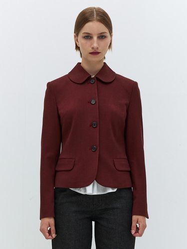 Round Collar Plaid Jacket - Red - Burmula - Modalova