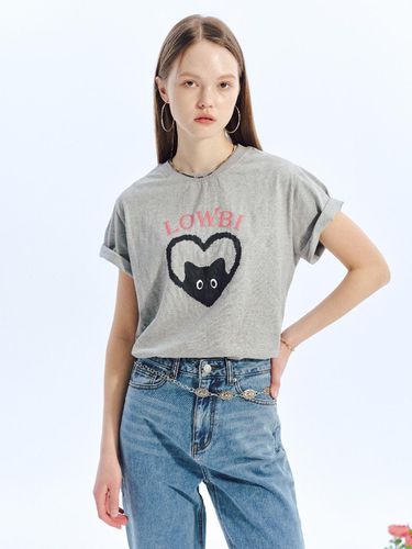 Heart Short Sleeve T-shirt_Melange Grey - LOWBI - Modalova