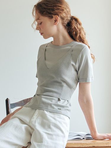 Short Sleeve Sweater & Bustier Set Up_Gray - ZEROSTREET - Modalova