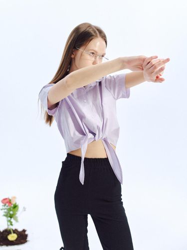 Strap Cotton Crop Shirt_Lilac - LOWBI - Modalova