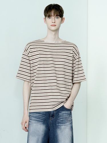 Stripe Boat Neck Half T-shirt - WAAR FOR MEN - Modalova