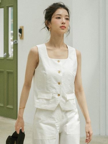 Washer Square Neckline Vest_White - Siyazu - Modalova