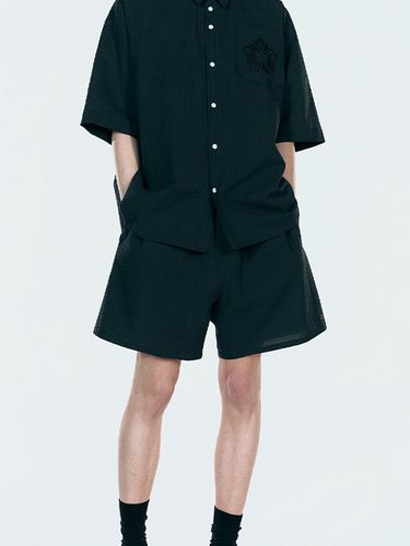 Cotton Seersucker Shorts_Charcoal - ULKIN - Modalova