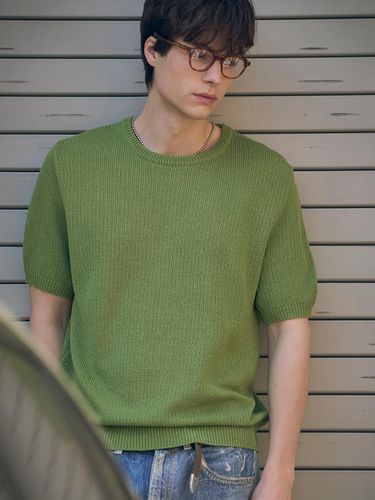 Comfortable Round Knit Top_Green - HALBKREIS LAYOUT - Modalova