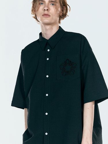 Cotton Seersucker Short Sleeve Shirt_Charcoal - ULKIN - Modalova