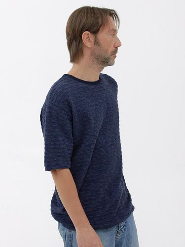 Slub Stripe Knit T-Shirt_Navy - KNITLY - Modalova