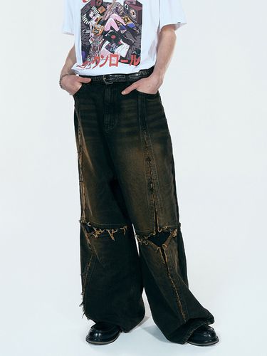 Cross Raw Edge Denim Pants_Black - ULKIN - Modalova