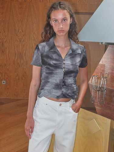 Tie Dye Shirring Blouse_Grey - Enor - Modalova