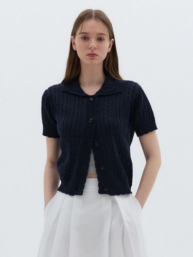 Cropped Collar Cable Cardigan_Navy - OSTKAKA - Modalova