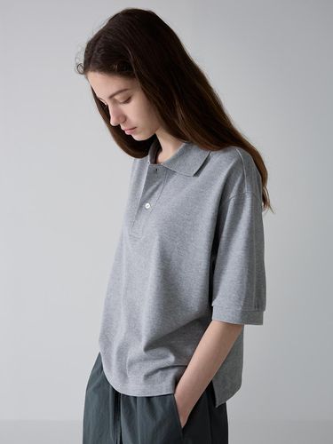 Crop Collar T-shirt_Melange Grey - FACADE PATTERN - Modalova