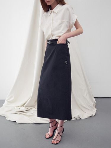 Logo Embroidered Detail Midi Skirt Black - RE RHEE - Modalova