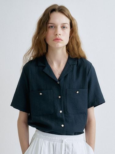 S Linen Open Collar Shirt_Dark Navy - ANEDIT - Modalova