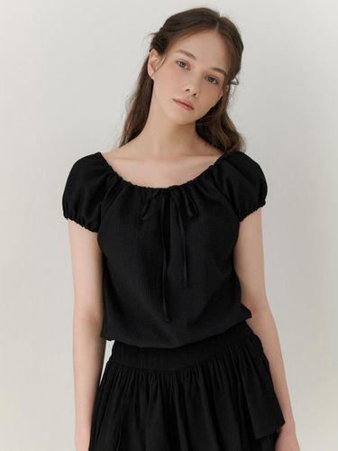 Cap Sleeve String Blouse - Black - RE_L - Modalova