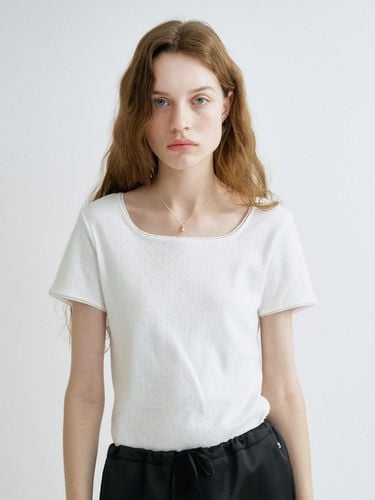 S Lace Square Neck T-shirt_White - ANEDIT - Modalova