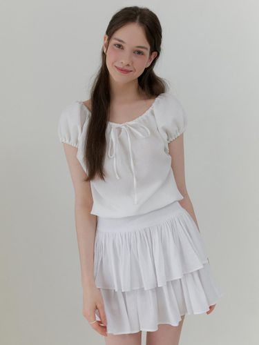 Cap Sleeve String Blouse - White - RE_L - Modalova