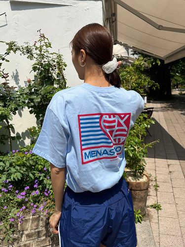 Small Heart Track Over Fit T-shirt_Sky Blue - MENASOO - Modalova