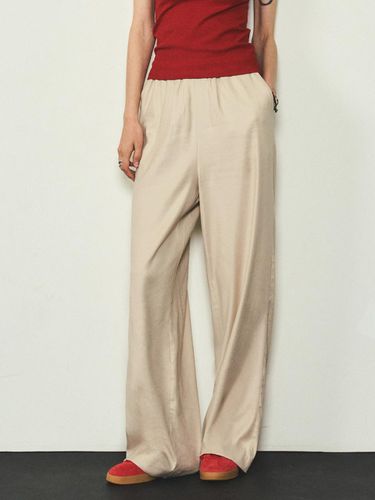 Linen Wide Leg Banded Pants - Beige - CITTA - Modalova