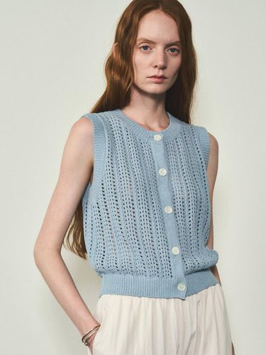 Crochet Knit Vest - Aqua - CITTA - Modalova