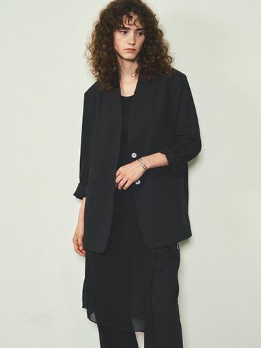 Linen Collarless Jacket - Black - CITTA - Modalova