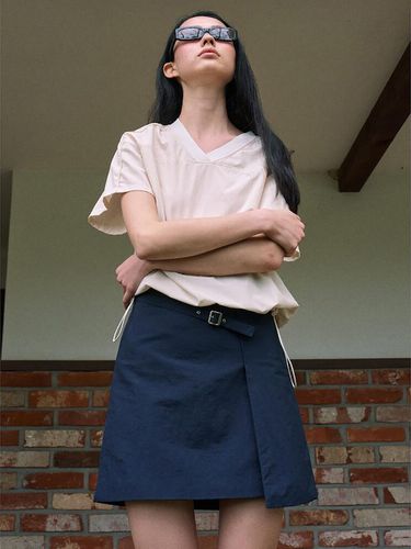 Belted Mini Skirt_Navy - kuho plus - Modalova