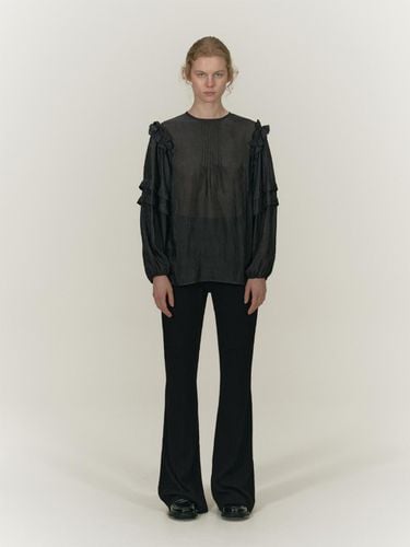 SHEER RUFFLE BLOUSE [BLACK] - SALTY PEBBLE - Modalova