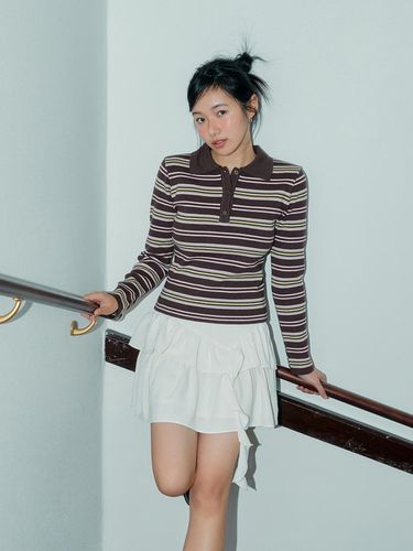 MULTI STRIPE PIQUE KNIT (BROWN) - margarin fingers - Modalova