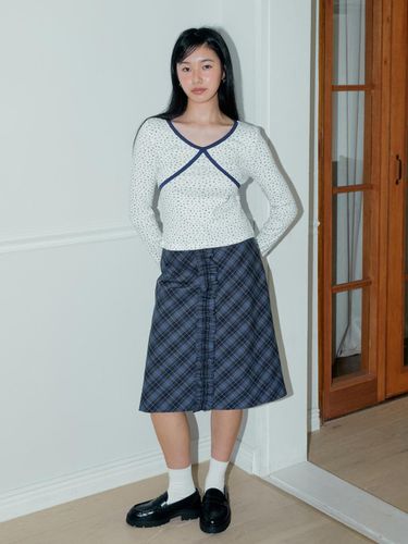 CHECK FRILL MIDI SKIRT (NAVY) - margarin fingers - Modalova