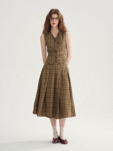 Brown Checkered Pleated Skirt - Sincethen - Modalova