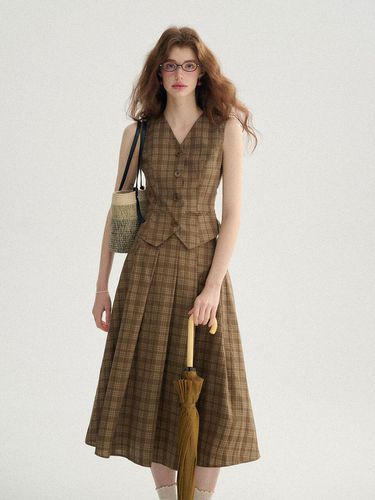 Brown Checked V-neck Vest - Sincethen - Modalova