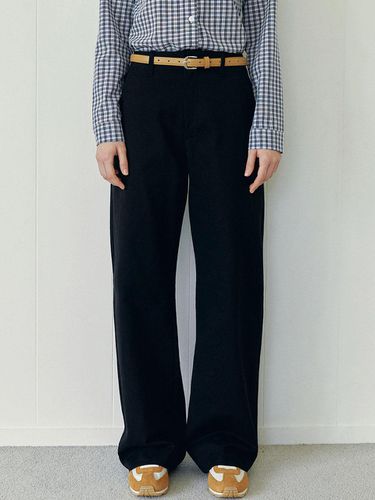 Solid Wide Cotton Pants - Black - LOEIL - Modalova