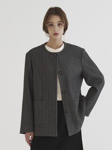 Herringbone Round Jacket Gray - Tillber - Modalova