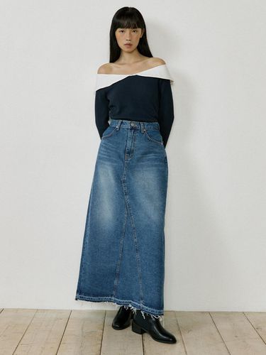 Mid-Rise Denim Long Skirt (blue) - Lucirzu - Modalova